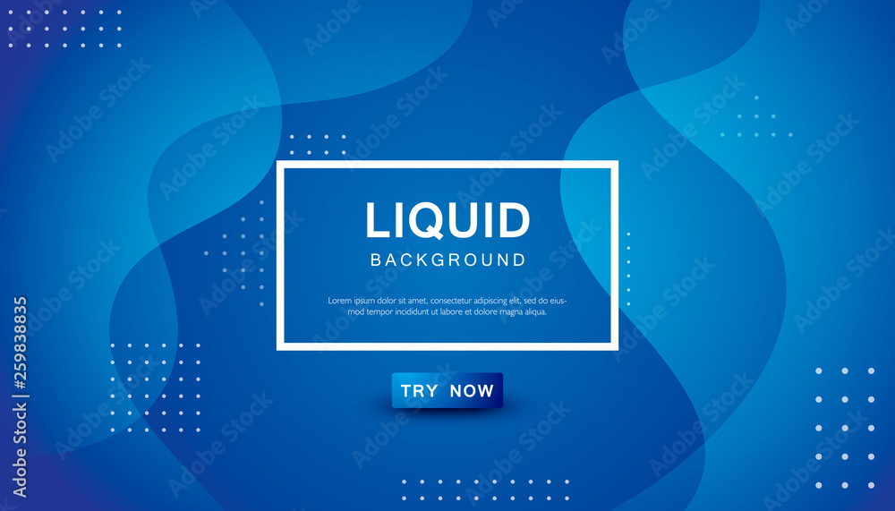 Poster blue liquid color background. dynamic textured geometric element design with dots decoration. modern