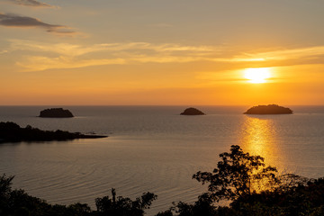 beautiful sunset sea view island seascape at Trad province Eastern of Thailand , Sea of Thailand landscape