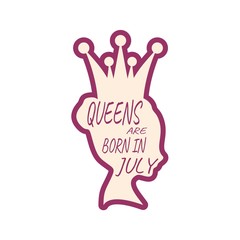 Vintage queen silhouette. Medieval queen profile. Elegant silhouette of a female head. Queens are born in may text. Motivation quote .