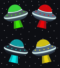 UFO - Flying Saucer - Red, Green, Blue, Yellow Vector