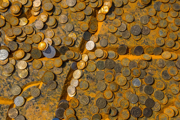 Rusty coins of Russian Ruble in Peter and Paul Fortress - Saint Petersburg, Russia