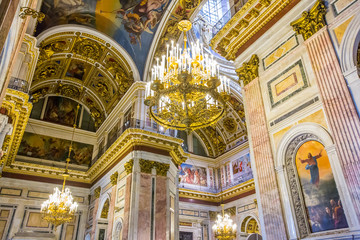 Fototapeta na wymiar Saint Isaac's Cathedral, interior. Ornate religious edifice with gold dome - Saint Petersburg, Russia