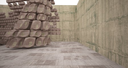 Empty abstract brown concrete room smooth interior. Architectural background. 3D illustration and rendering