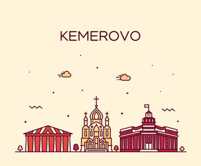 Kemerovo skyline Russia vector linear style city