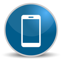 Blue round button with Smartphone icon for web design