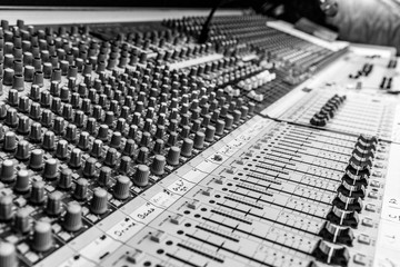 B&W of Analog Audio mixing console