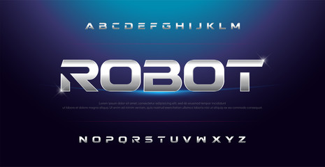 Elegant Sport Silver Metal Chrome Alphabet Font. Typography modern style font for technology, digital, movie logo design. vector illustration