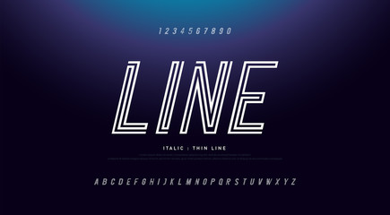 modern alphabet thin line italic fonts and numbers. Typography urban font uppercase and number. vector illustration