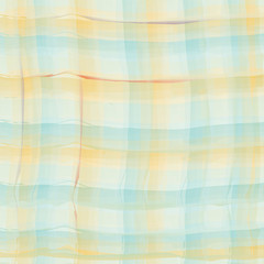 Grunge striped and checkered watercolor seamless pattern in blue and yellow colors