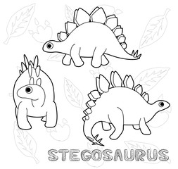Dinosaur Stegosaurus Cartoon Vector Illustration Monochrome