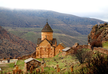Fototapeta na wymiar Photo landscape of an ancient temple in the mountains of Armenia