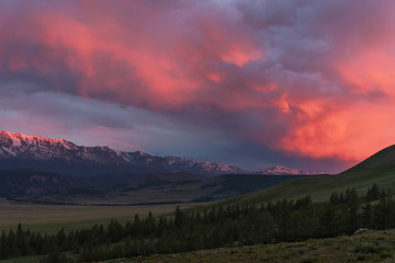 Fototapeta premium sunrise mountains clouds sky forest