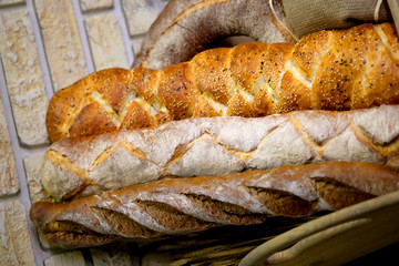Macro photo of delicious fresh bread in a cafe
