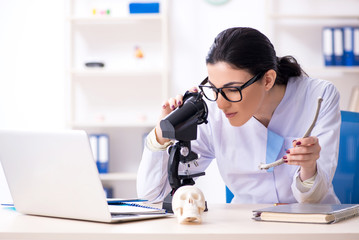 Young female archaeologist working in the lab 