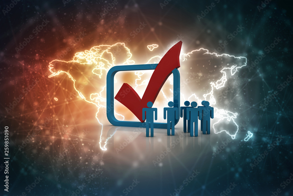 Poster 3d illustration business network with check mark