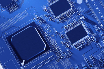 Electronic circuit board close up.