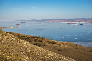 View of Lake Baikal from a mountain range