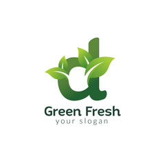 Eco green letter D logo design template. Green alphabet vector design with green and fresh leaf illustration.