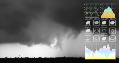 Weather forecast symbol data presentation with graph and chart on tropical storm...