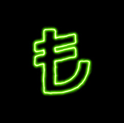 green neon symbol lira sign