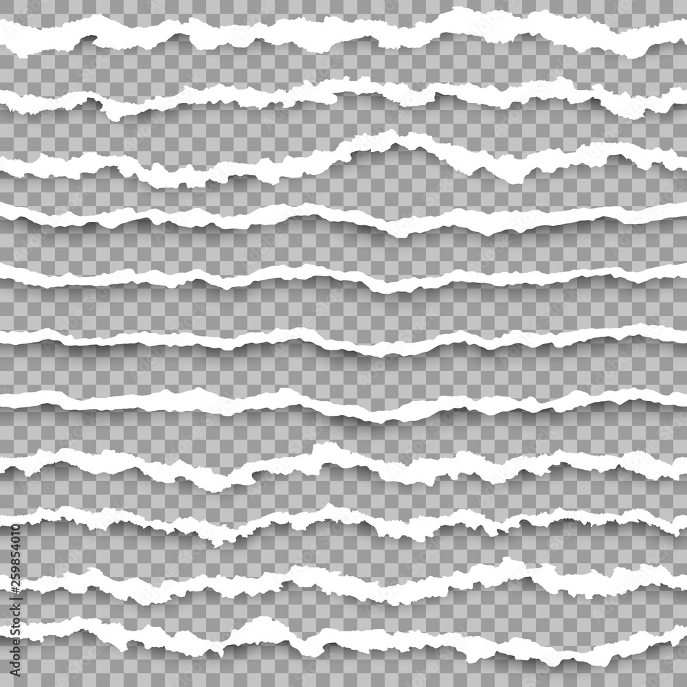 Poster set of torn horizontal seamless paper stripes. paper texture with damaged edge. vector illustration 