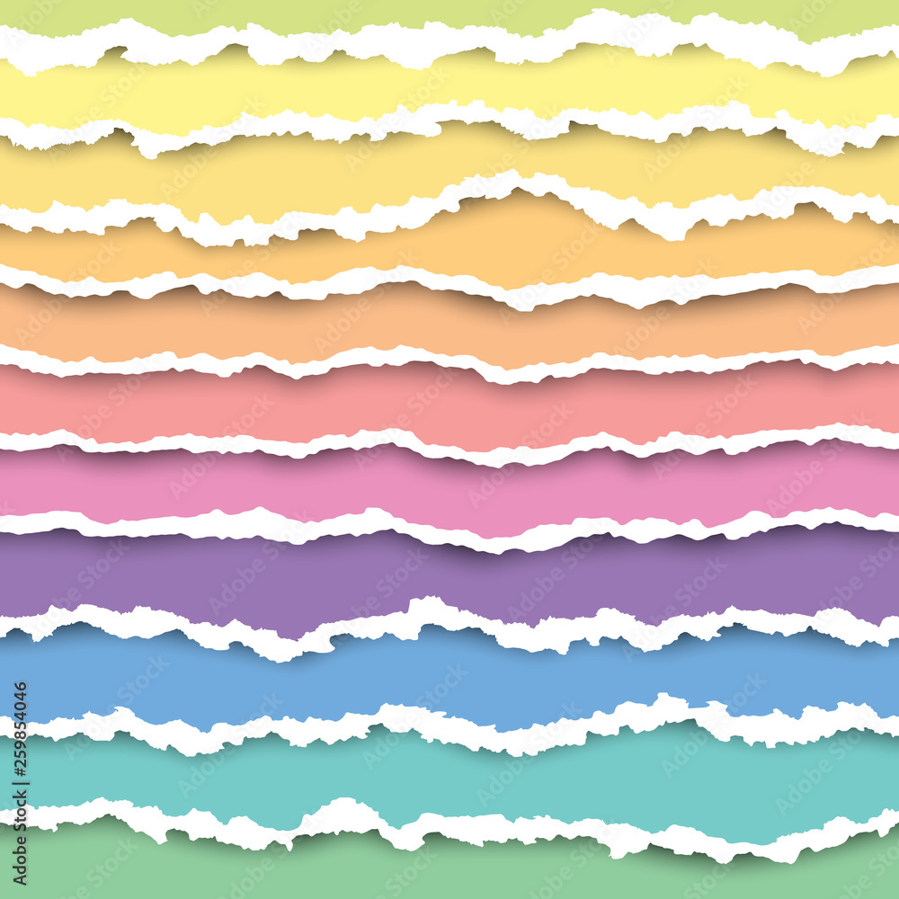 Poster set of colorful torn paper stripes element. abstract paper texture with damaged edge. vector illustr