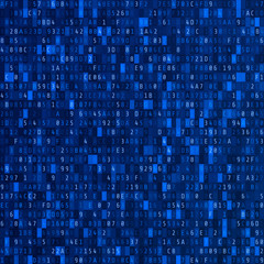 Hex code stream. Cyber security concept. Abstract digital data element. Matrix background. Vector illustration