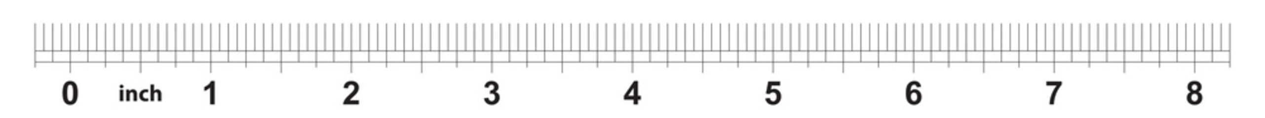 8 inch tape measure ruler with 1/16 inch markings. Imperial grid.