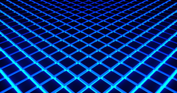 Neon Cube Tile 1 -Blue- 4K Sci-fi 3D Motion Graphics Design 