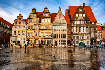 Naklejka premium Bremen Market Square (Marktplatz) in The Center of The Hanseatic City of Bremen, Germany. March 2019