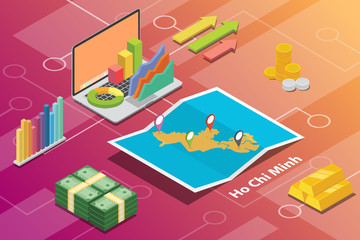 Obraz premium ho chi minh city isometric financial economy condition concept for describe cities growth expand - vector