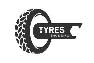 Tyre Shop Logo Design. Tyres wheel business branding, tyre logo shop icons, tire icons, car tire simple icon. - obrazy, fototapety, plakaty