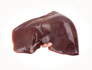 Pig liver on white background