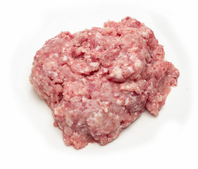 minced pork on white background