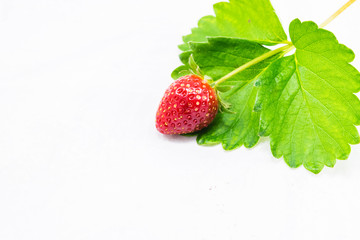 Stawberry with leaves on white