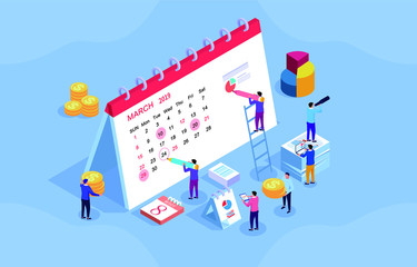 Business plan and schedule, team, desk calendar