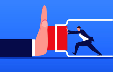 Businessman blocked by huge cork in bottle