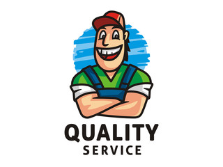 Vector illustration for the emblem. Provision of various services: construction, installation, plumbing, loading, etc.