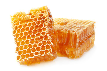 Honeycomb slice closeup on white - 259858094