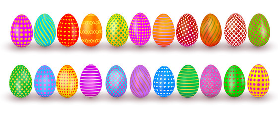 Easter eggs set. Colorful realistic egg design with pattern isolated on white background. Vector illustration
