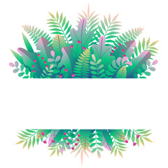 digital floral illustration of a banner made with stylized cute flowers and leaves.