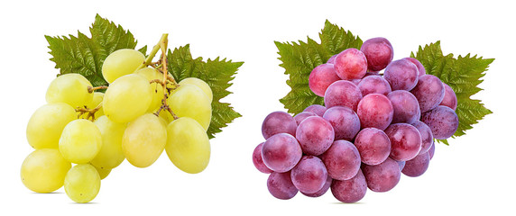 Fresh grapes isolated on white background with clipping pass