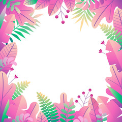 Fototapeta na wymiar vector cute digital floral frame in pink palette.