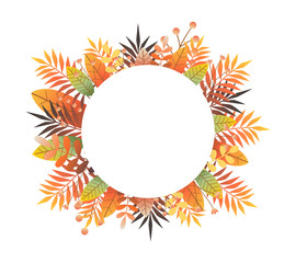 vector cartoon floral circle. Autumn palette.