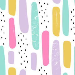 Hand drawn various shapes, dots and drops. Abstract contemporary seamless pattern. Modern trendy vector illustration. Perfect for textile prints