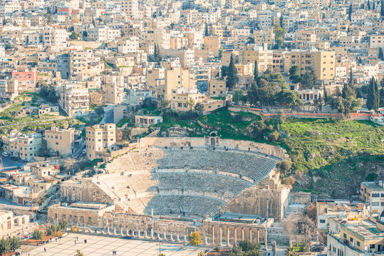 View on South Roman Theatre in the center of Amman, Jordan - Image, selective focus