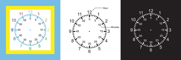 illustration of education elements Telling Time 3 in 1 illustration Vector  - 259860879