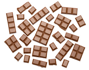 Milk organic chocolate pieces isolated on white background