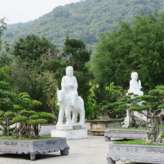 beautiful bonsai trees, artful figures in the 