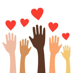 hands raising love with heart